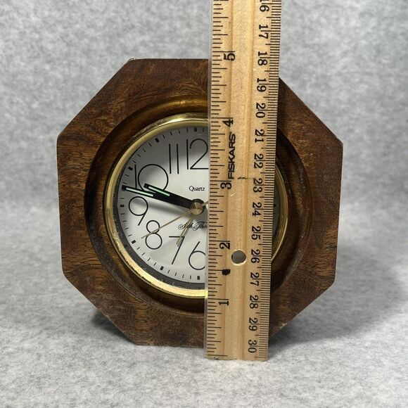 Vintage Seth Thomas Desk Clock Quartz Octagon Wood Brass Trim Tabletop Battery - Picture 6 of 10